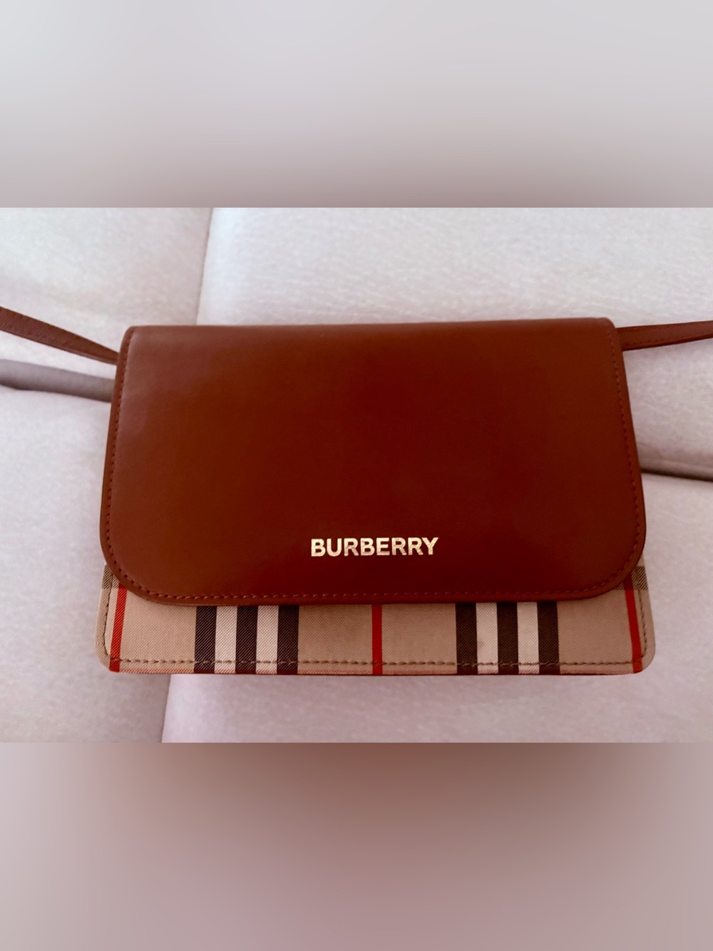 Burberry Brown Leather & Vintage Check Small Crossbody Bag - Picture 3 of 5